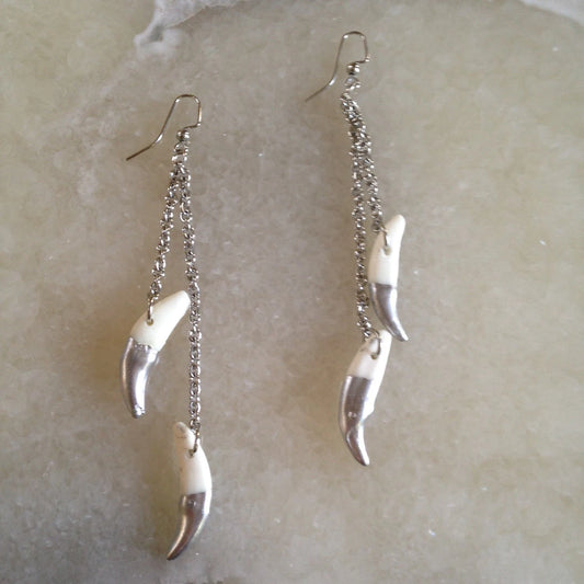 Dipped Wolf Teeth Long Chain Earrings