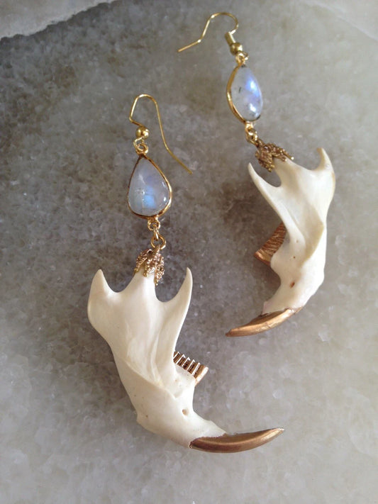 Sliced Quartz Muskrat Jaw Earrings